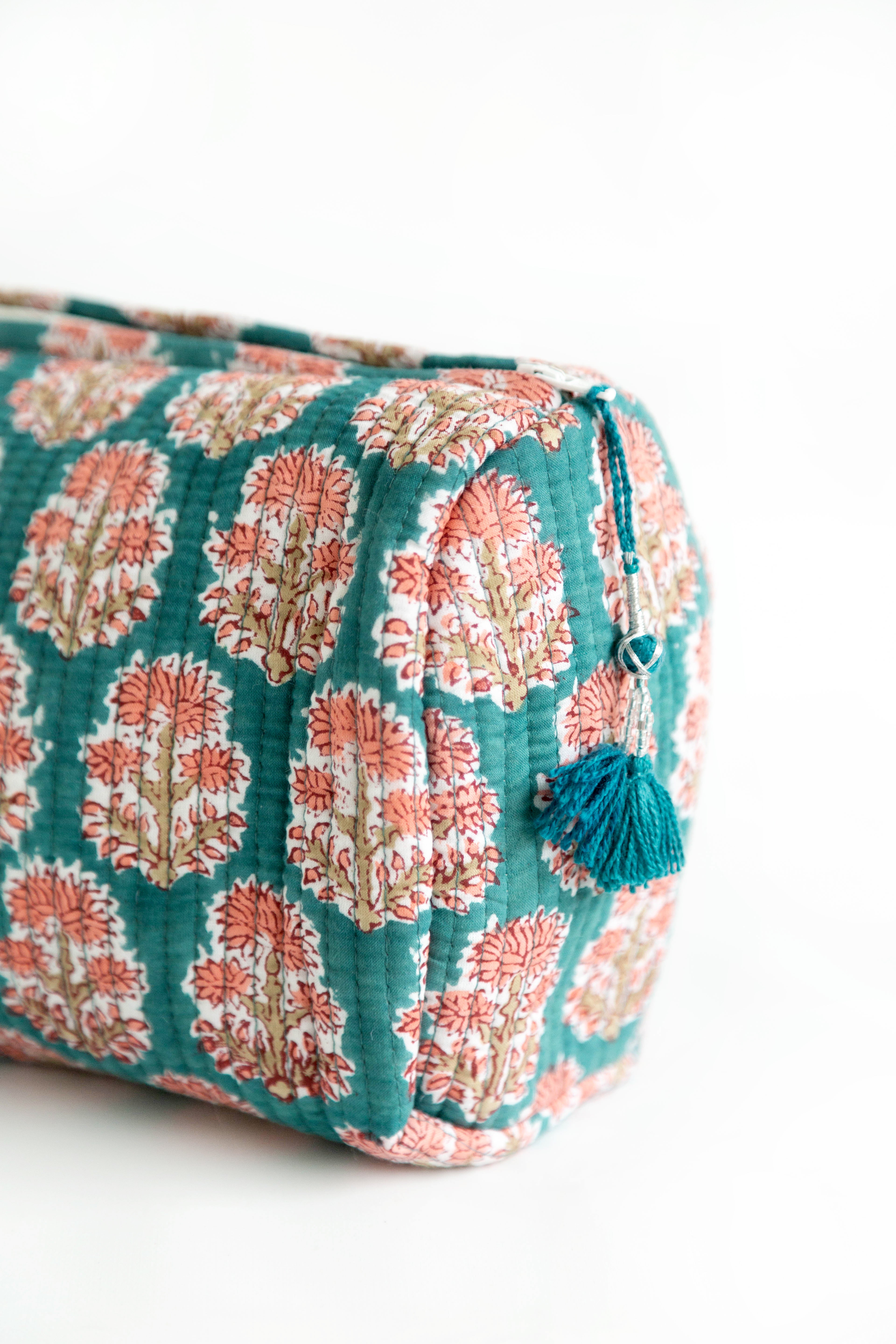 Dahlia Quilted Block Print Cosmetic Bags – Set of 3