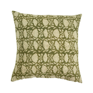 Green Floral Block Print Pillow Cover + Insert 20x20