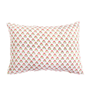 Little Pink Flowers Block-Print Lumbar Pillow Cover 14x20
